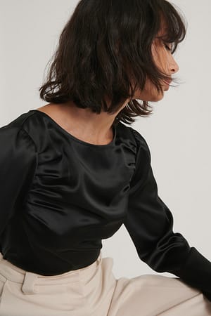 Black Draped Satin Blouse