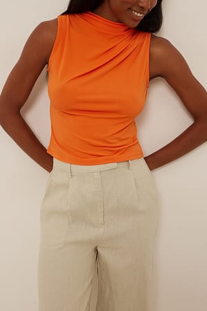 Orange Haut drapé sans manches