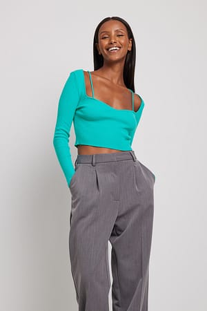 Turquoise Finstrikket top
