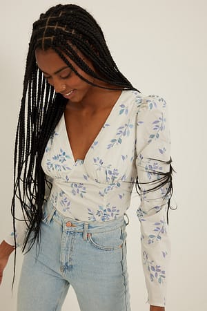 Blue Flower Fitted Cotton Top