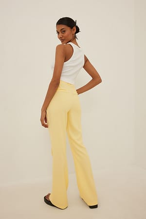 Light Yellow Flared High Waist Suit Pants