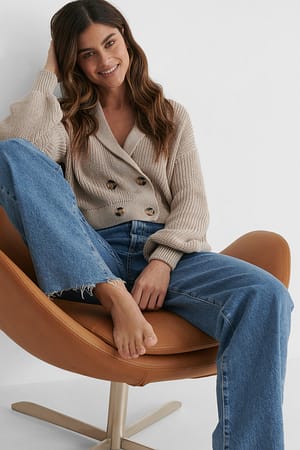 Light Beige Resirkulert strikket cardigan