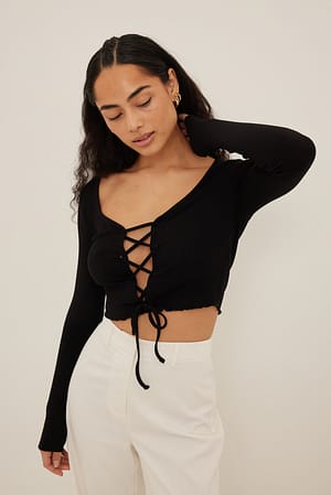 Black Front Lacing Rib Top