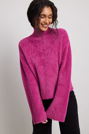 Pink Pull en maille duveteuse à encolure ronde