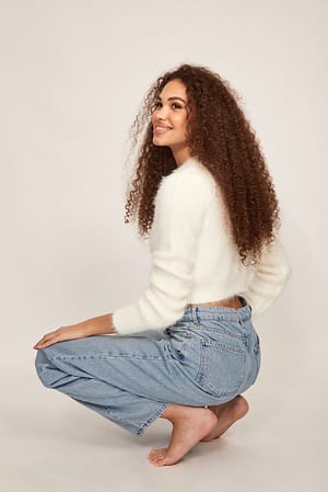 White Strikket kort lodden cardigan