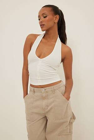 Offwhite Halterneck Rib Button Singlet