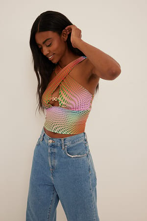 Dot Print Top con hebilla y cuello halter