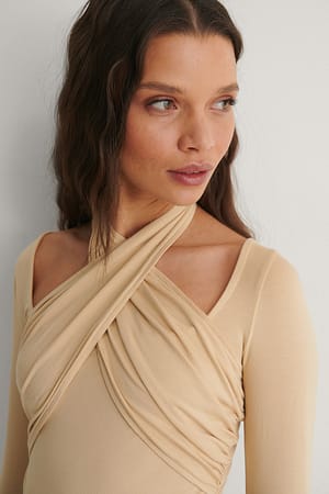 Light Beige Top jersey de escote halter