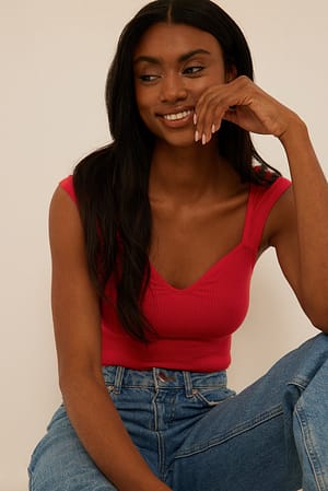 Red Heart Neckline Short Sleeve Top