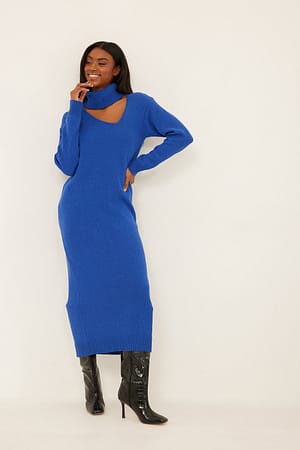 Blue Maxi-jurk met hoge halslijn