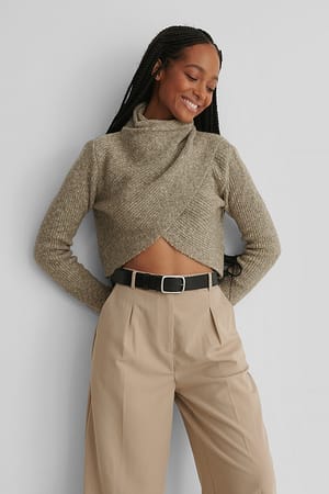 Beige Melange Højhalset Strikkjole