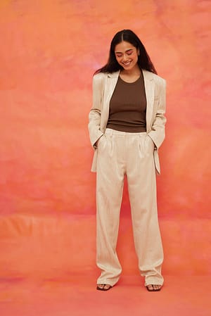 Cream High Waist Jacquard Suit Pants
