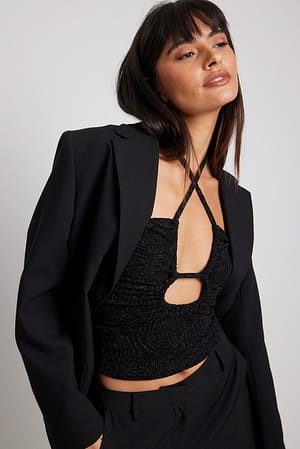 Black Glitzer-Top mit Keyhole-Detail
