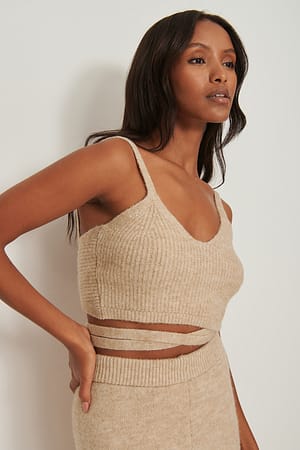 Light Beige Melange Strikket kort singlet