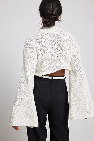 Offwhite Gebreide cropped trui met wijde mouwen