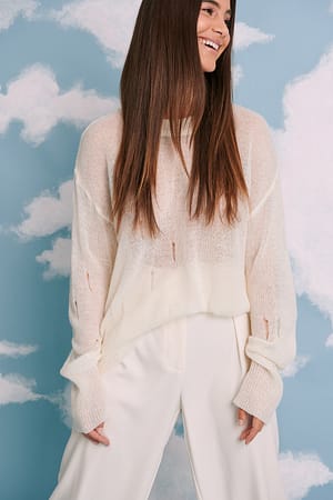 Off White Pull en tricot effet usé