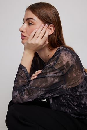 Washed Grey Løs top i net