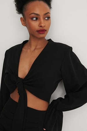 Black Marked Shoulder Tie Top