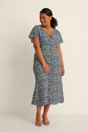 Lilac Print Robe midi à boutons