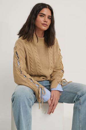 Beige Jersey de punto con detalle de cordones