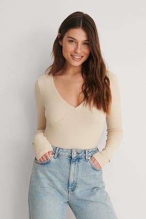 Beige Off shoulder langermet topp