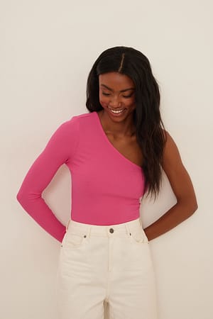 Pink One Shoulder Rib Top