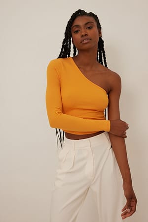 Orange One Shoulder Rib Top