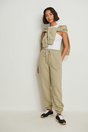 Light Khaki Jogginghose mit gebürstetem Kordelzug