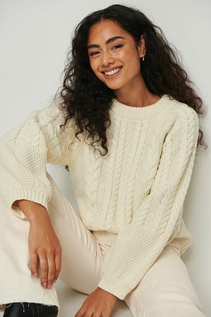 Offwhite Pull surdimensionné en maille torsadée