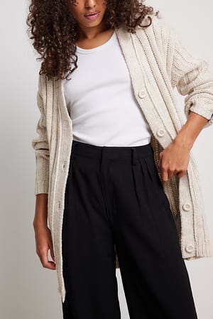 Beige Melange Cárdigan en punto de canalé