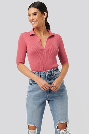 Pink Pique Collar Knitted Top
