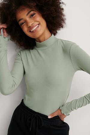 Khaki Recycled Babylock High Neck Top
