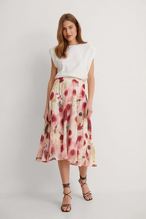 Watercolor Print Recycled Chiffon Midi Skirt