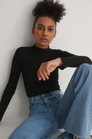 Black Recyceltes detailliertes Top