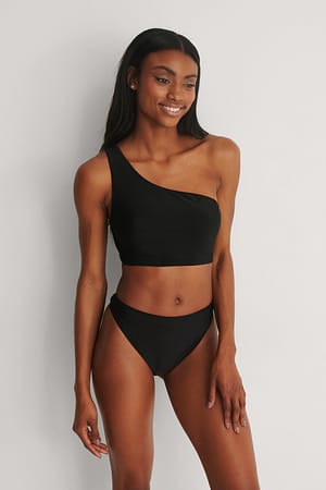 Black Recycelter Bikini-Höschen mit hoher Taille