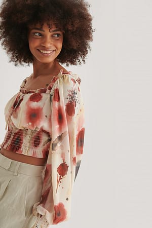 Watercolor Print Recycled Squared Neck Blouse