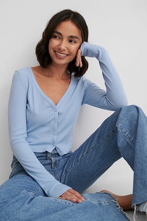 Dusty Blue Vest Met Knopen