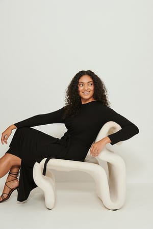 Black Gerecycleerde geribde jurk met riem