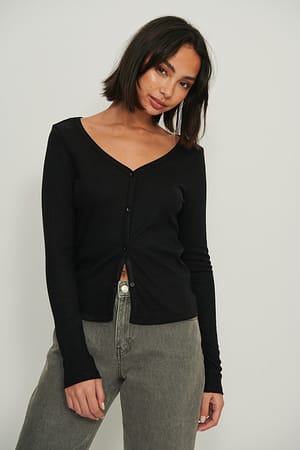Black Geribde vest met nauwsluitende pasvorm