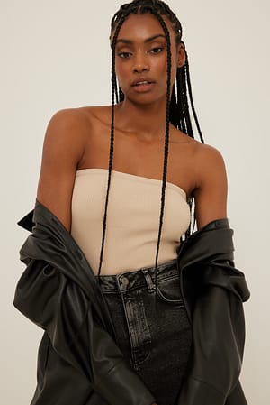 Beige Ribbed Tube Top