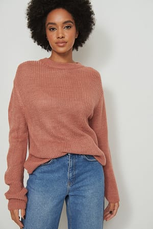 Dusty Dark Pink Rundhalset striktrøje