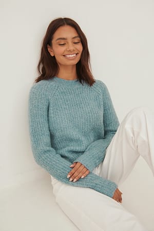 Dusty Turqouise Weicher Pullover mit Rundhalsausschnitt
