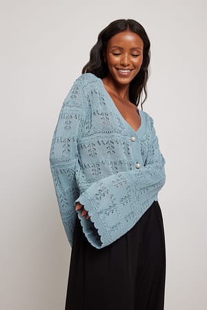 Dusty Blue Kort strikket cardigan