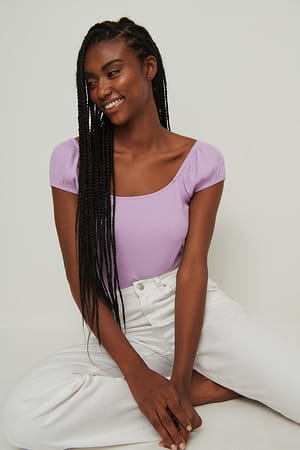 Lilac Kortermet topp med ribber