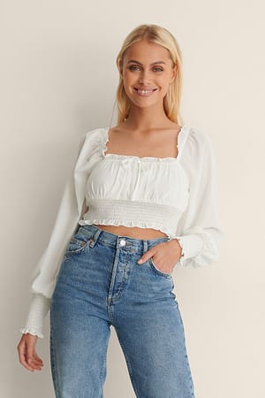 White Crop Top Smock Entallado