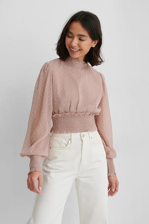 Dusty Pink Dobbyblus Med Smock