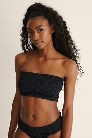 Black Smocked Flounce Bandeau Top