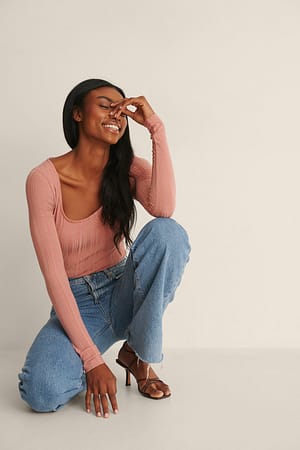 Dusty Dark Pink Scoop Neck Rib Top