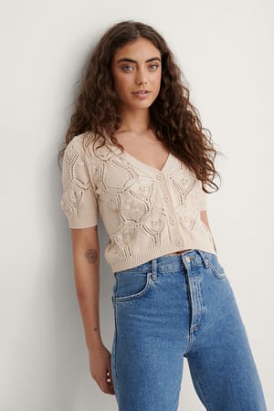 Beige Organische gebreid vest
