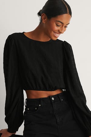 Black Cropped Structuurblouse